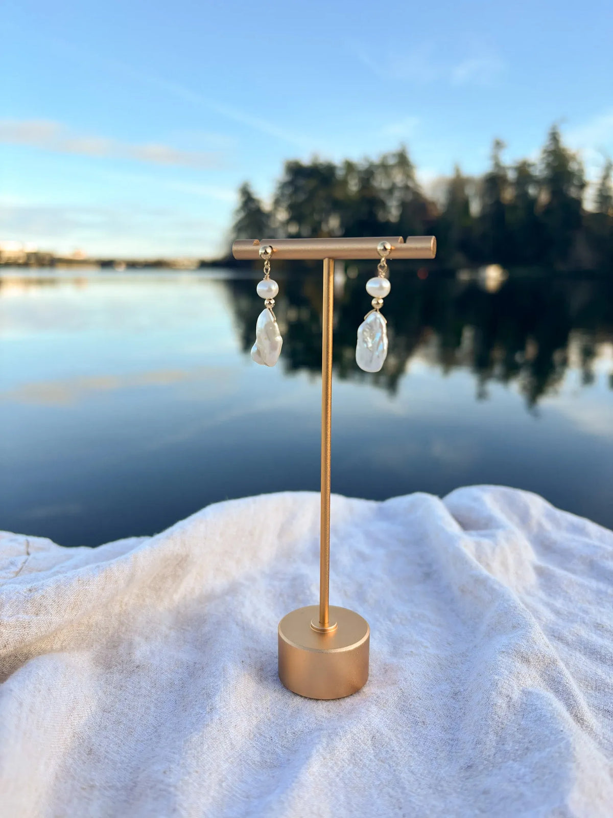 Handmade baroque pearl dangle earrings gold filled jewelry British Columbia Canada