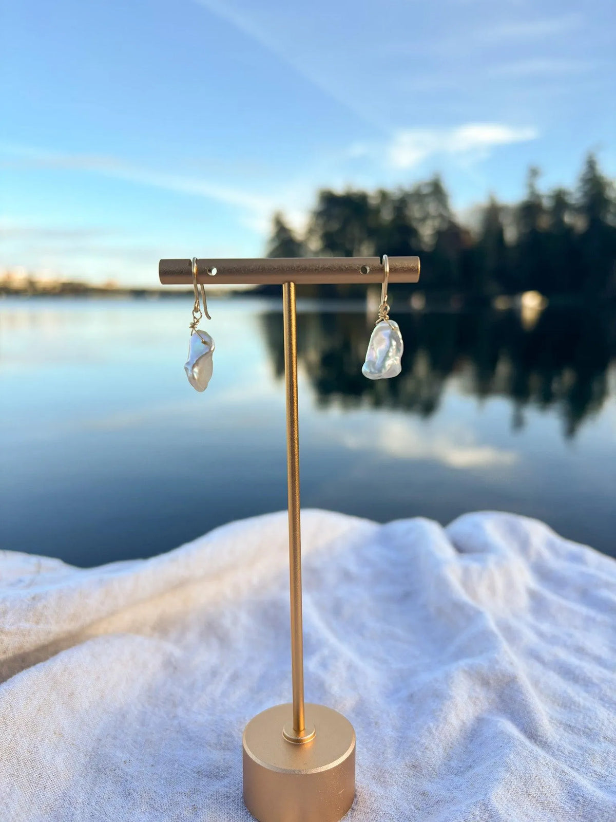 Handmade baroque pearl flower drop earrings gold filled jewelry BC Canada