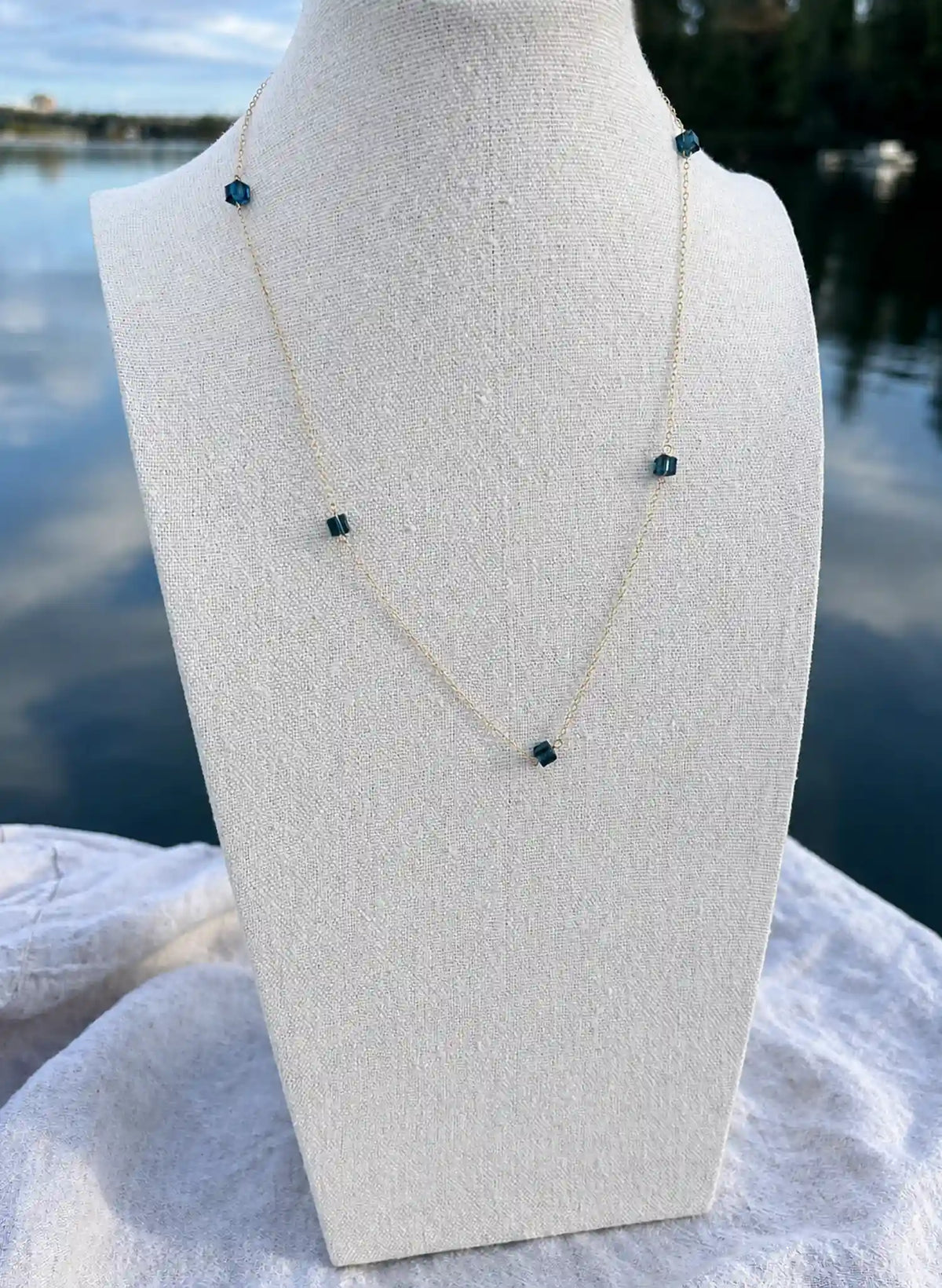 Swarovski Cube Necklace, Deep Teal Fire