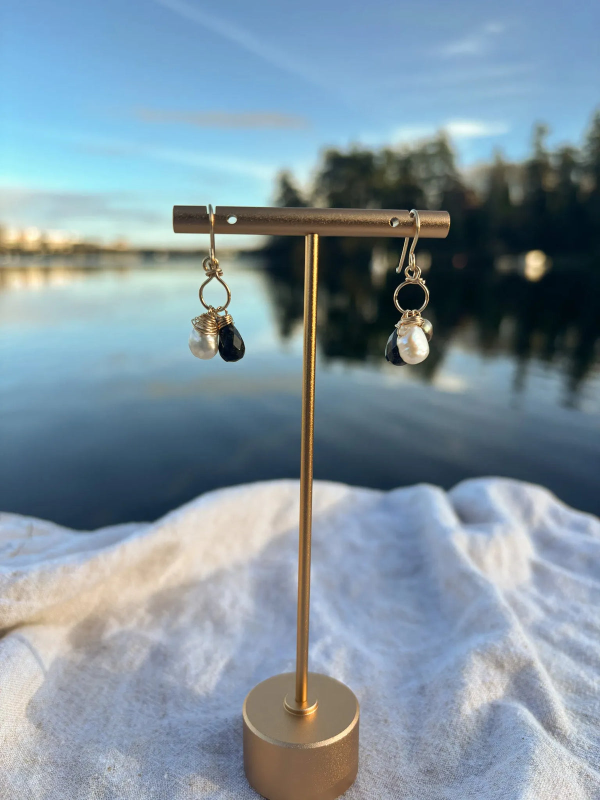 Handmade pearl cluster dangle earrings gold filled jewelry BC Canada