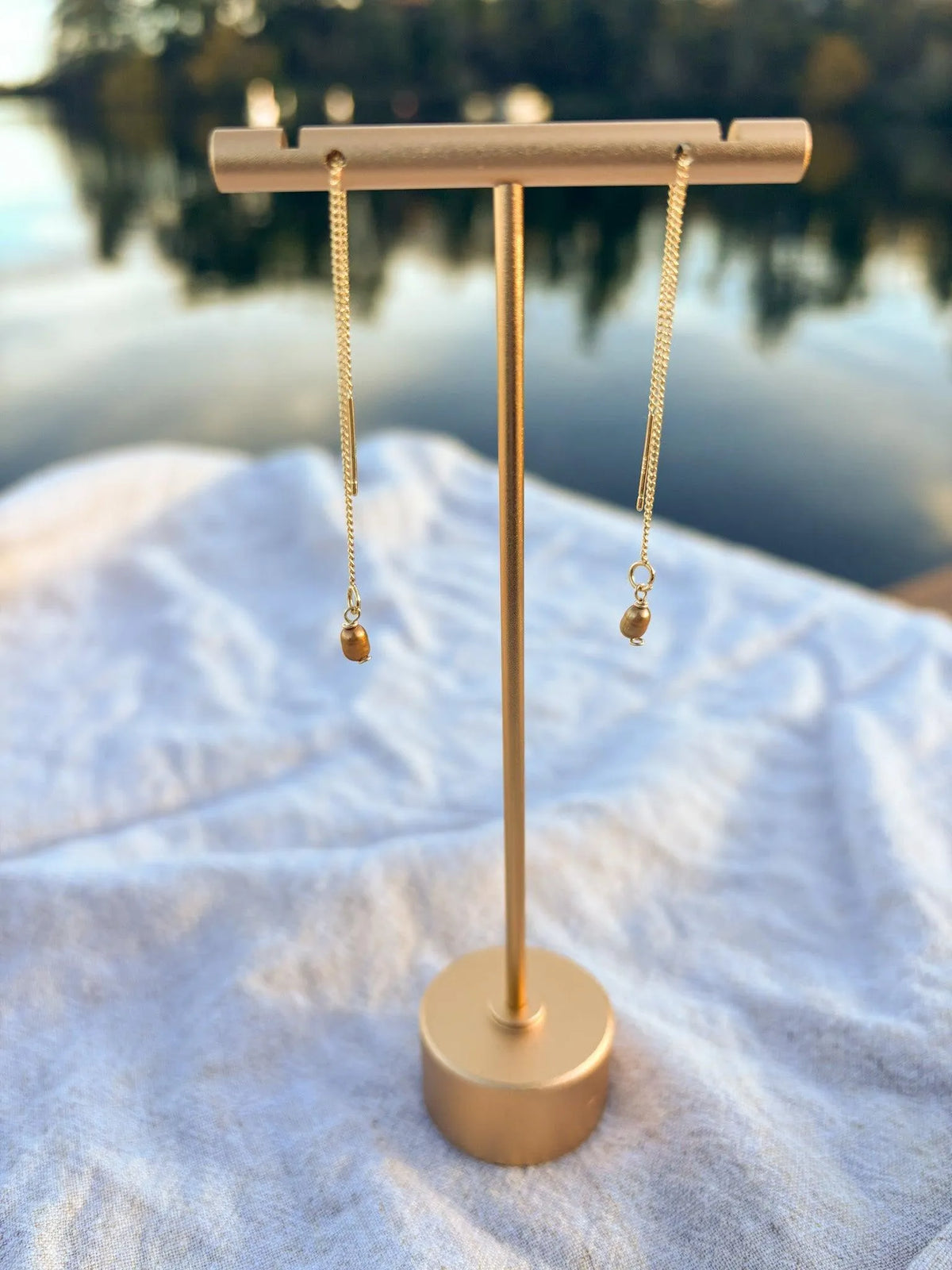 Handmade pearl threader dangle earrings gold filled jewelry BC Canada