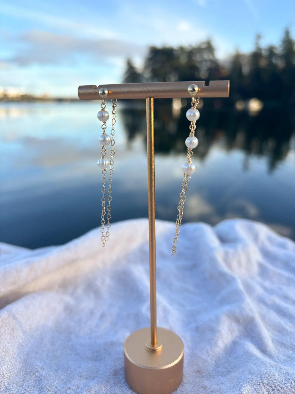 Handmade pearl earrings heart chain gold filled jewelry BC Canada