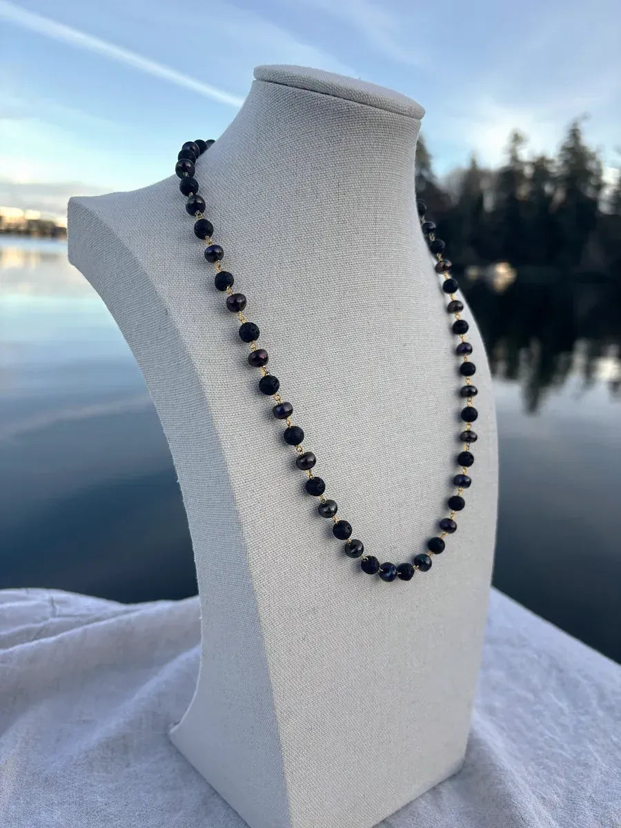 Marino Lava Rock & Black Pearl Necklace