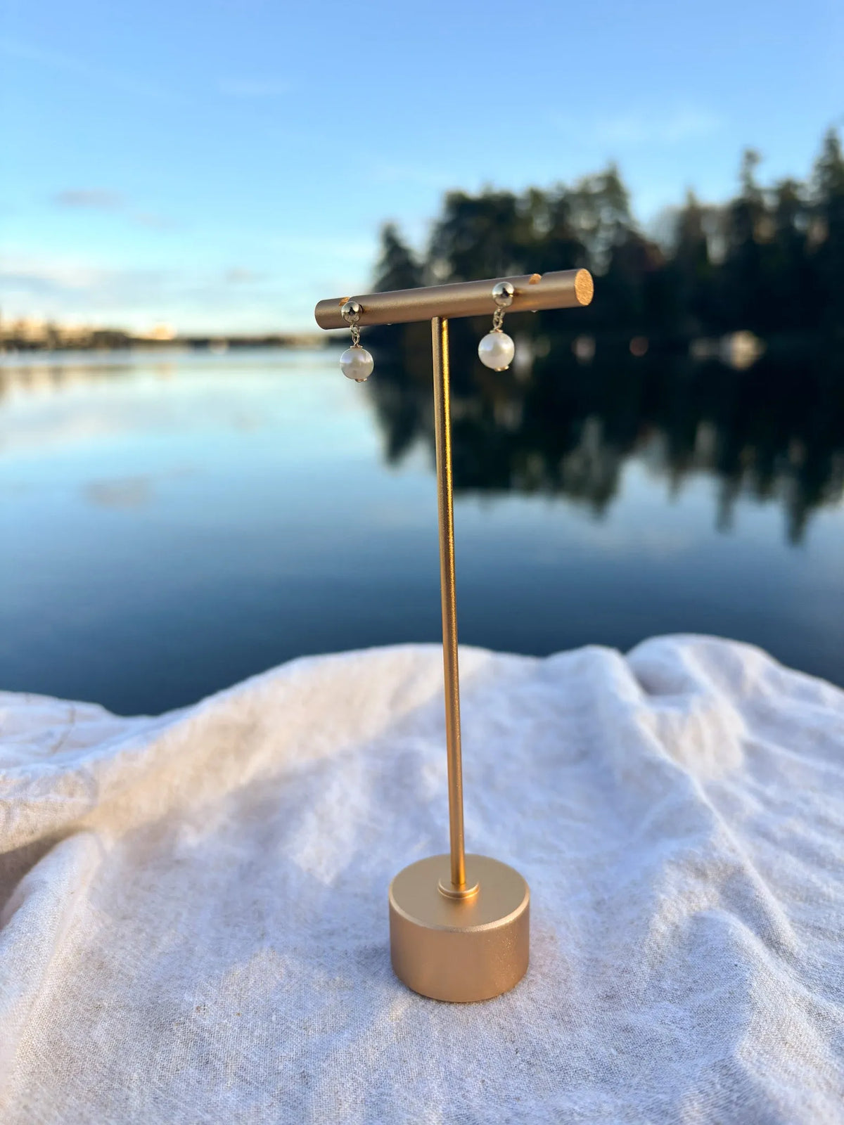 Handmade single pearl stud earrings gold filled jewelry British Columbia Canada