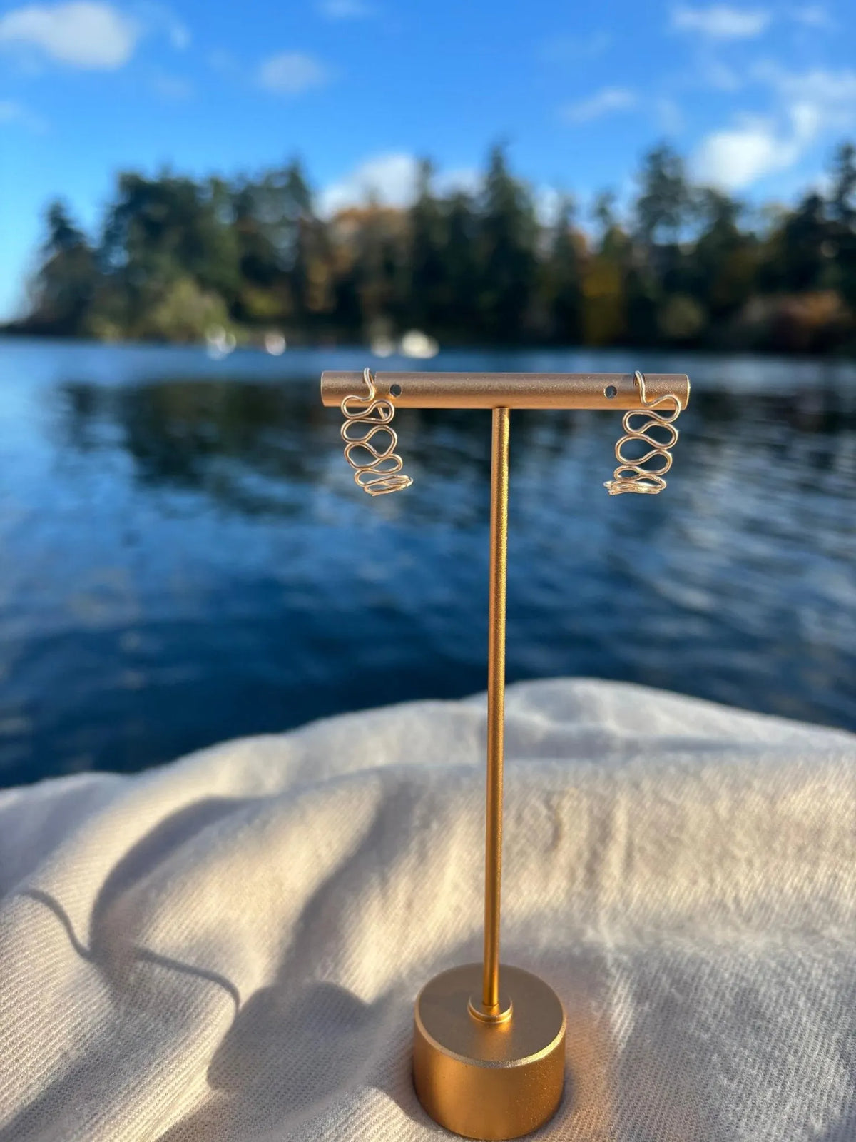Handmade wavy gold filled statement earrings jewelry BC Canada