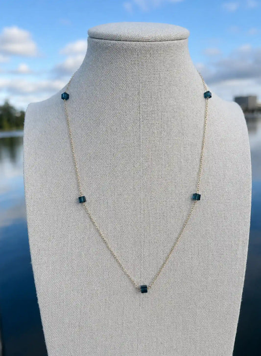Swarovski Cube Necklace, Deep Teal Fire
