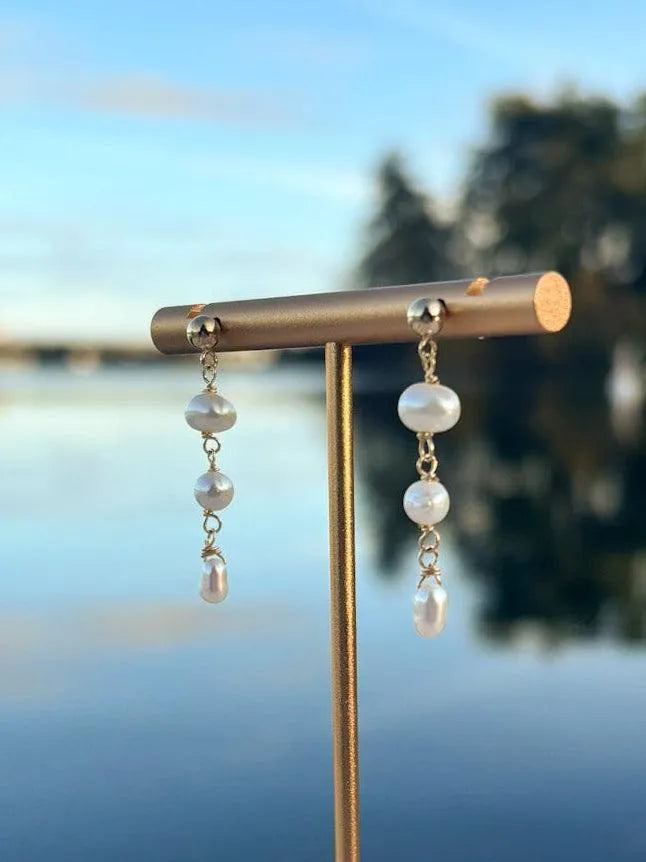 Handmade freshwater pearl drop earrings gold filled BC Canada