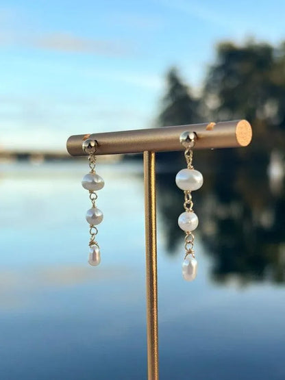 Handmade freshwater pearl drop earrings gold filled BC Canada