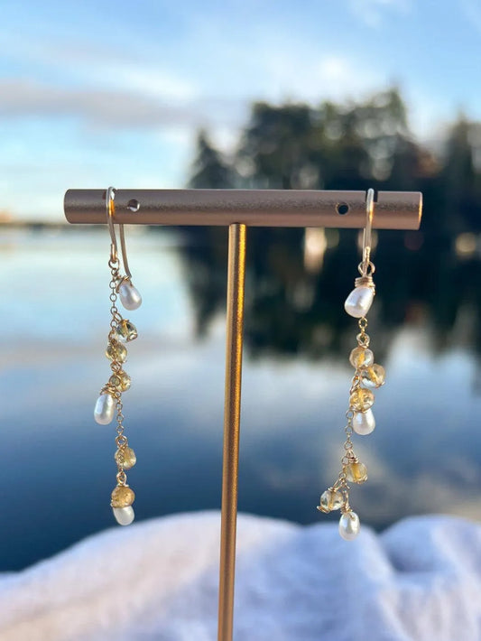 Freshwater Pearl and Citrine Cascade Earrings