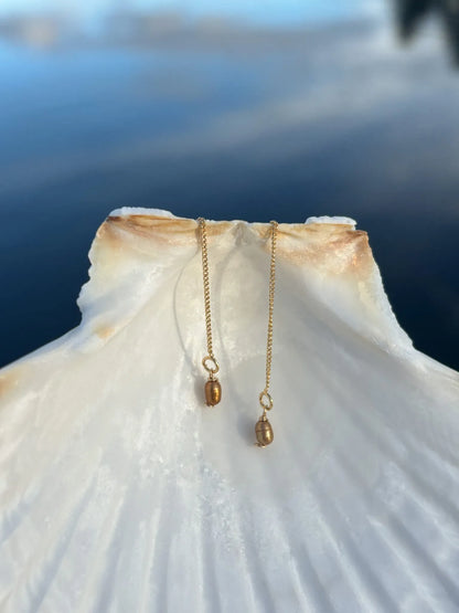 Golden Freshwater Pearl Threader Earrings