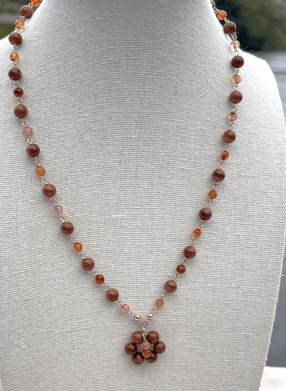 Goldstone/AgateSunset Flower Pendat Necklace