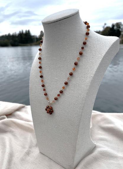 Goldstone/AgateSunset Flower Pendat Necklace