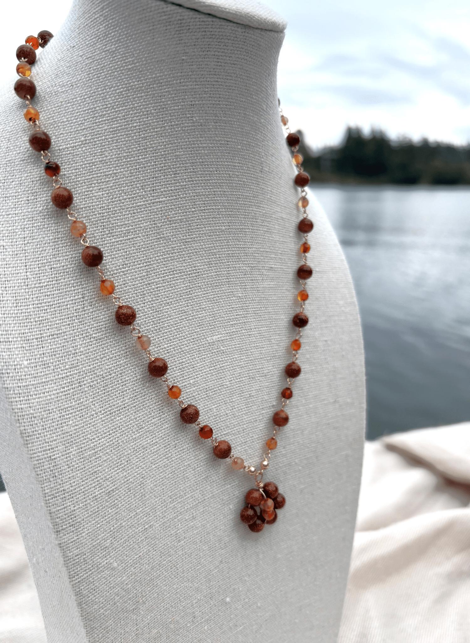 Goldstone/AgateSunset Flower Pendat Necklace