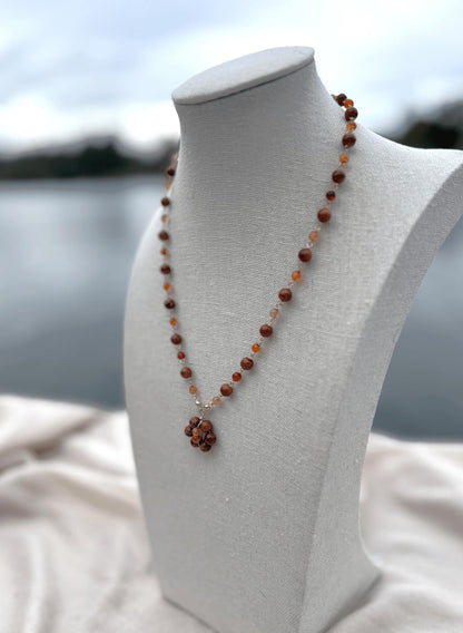 Goldstone/AgateSunset Flower Pendat Necklace