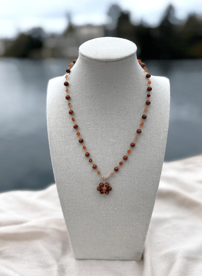 Goldstone/AgateSunset Flower Pendat Necklace