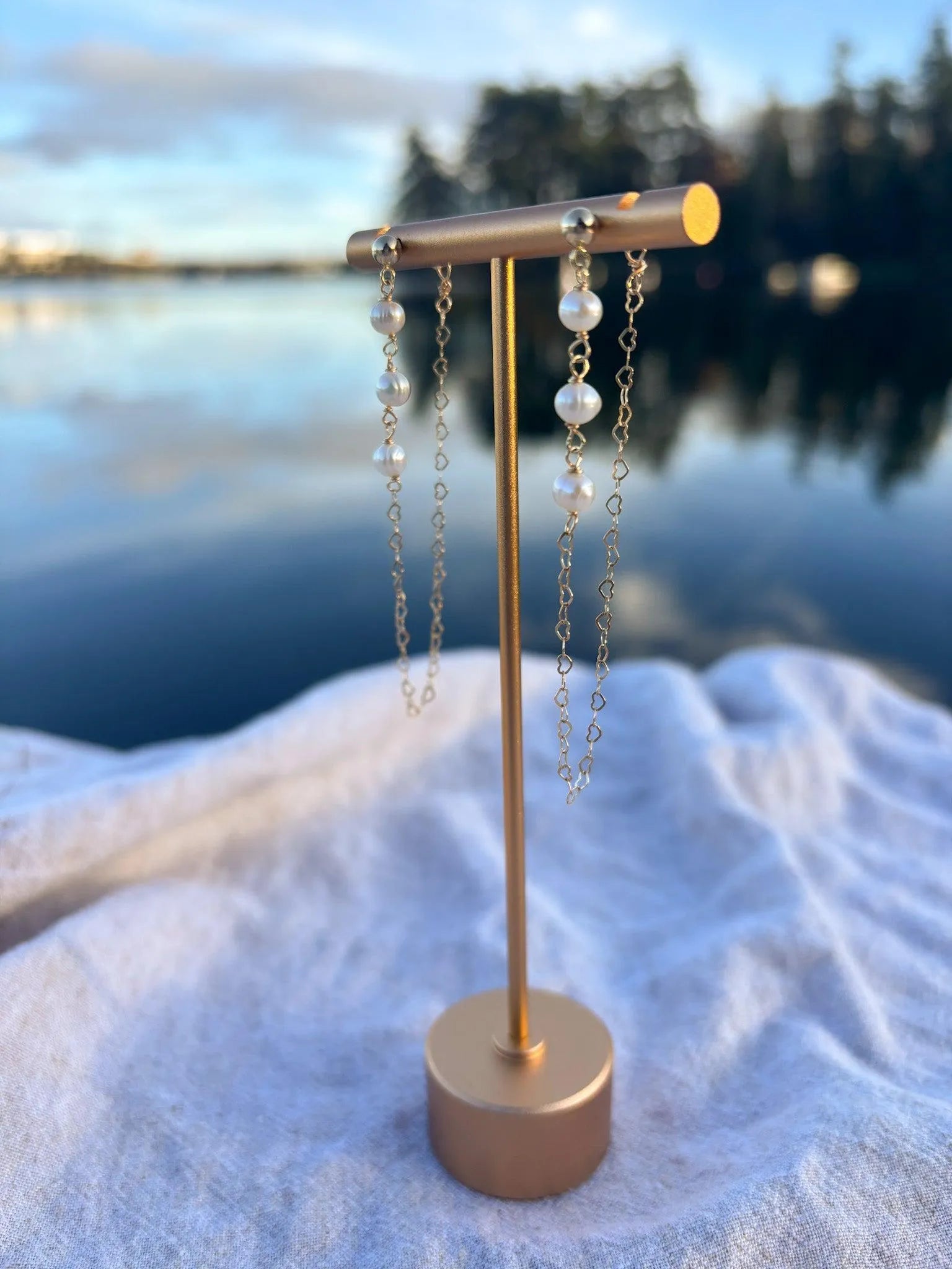 Heart chain Freshwater Pearl Earrings