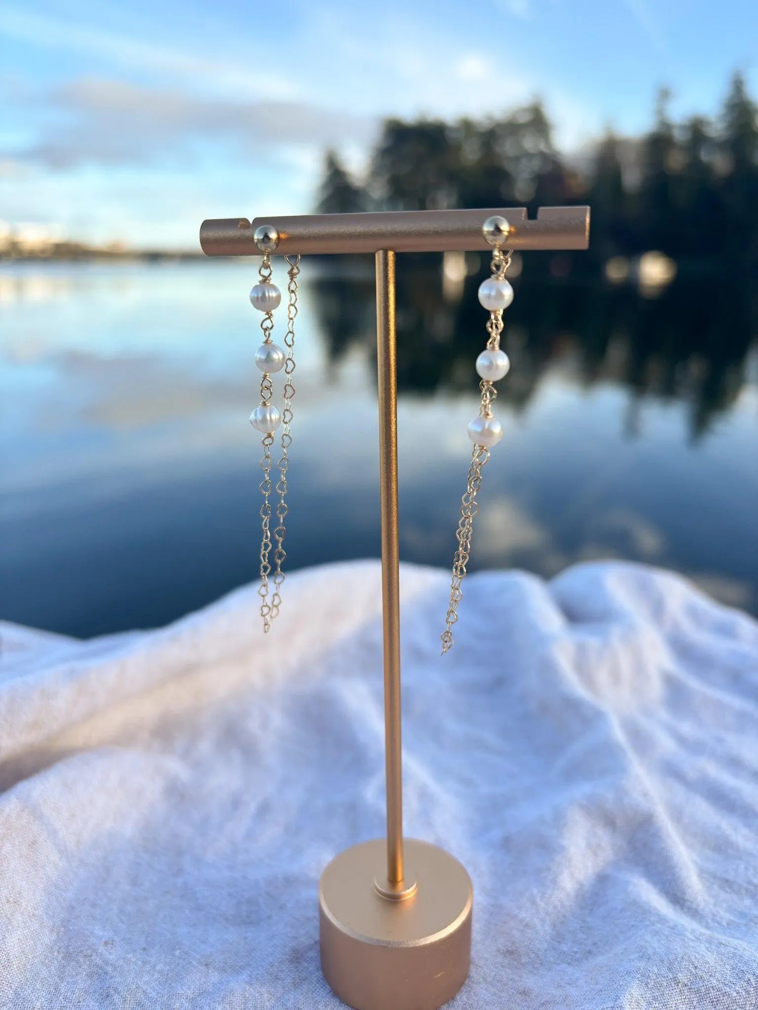 Heart chain Freshwater Pearl Earrings