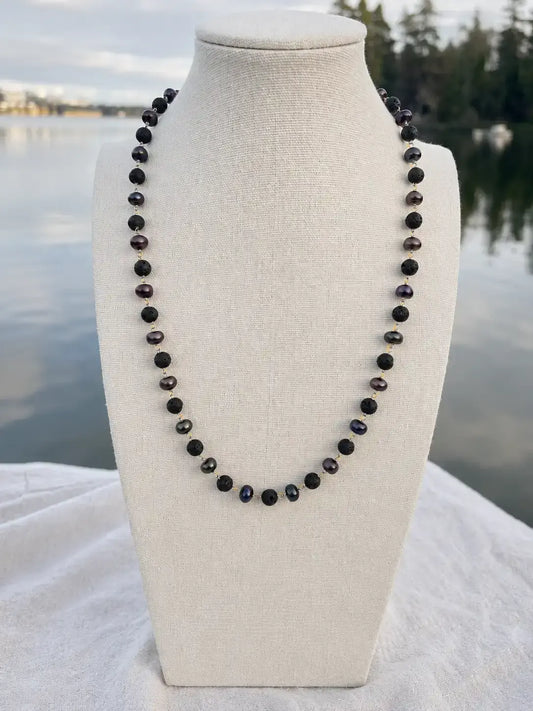 Marino Lava Rock & Black Pearl Necklace