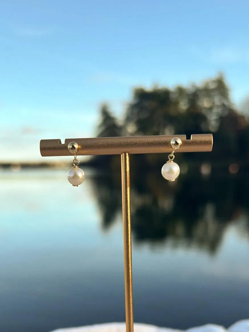 Handmade single freshwater pearl earrings gold filled BC Canada