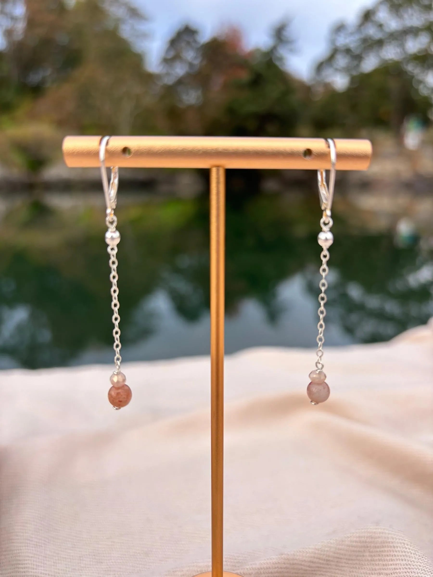 Sterling Silver Sunstone Dangly Earrings