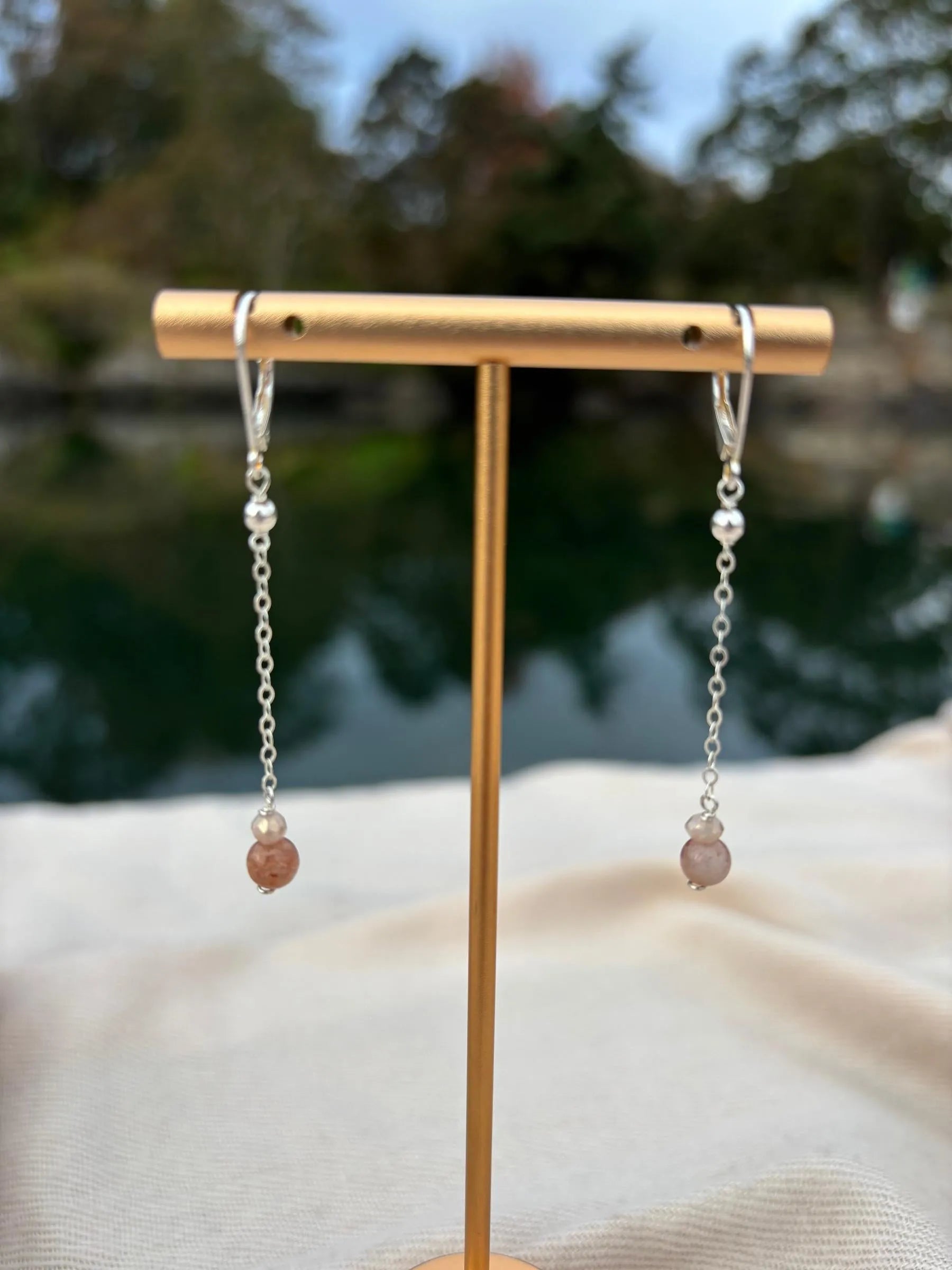 Sterling Silver Sunstone Dangly Earrings
