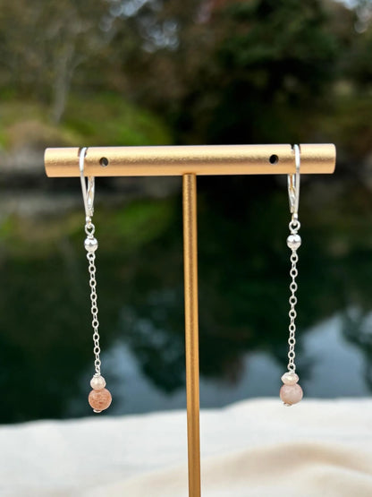 Sterling Silver Sunstone Dangly Earrings