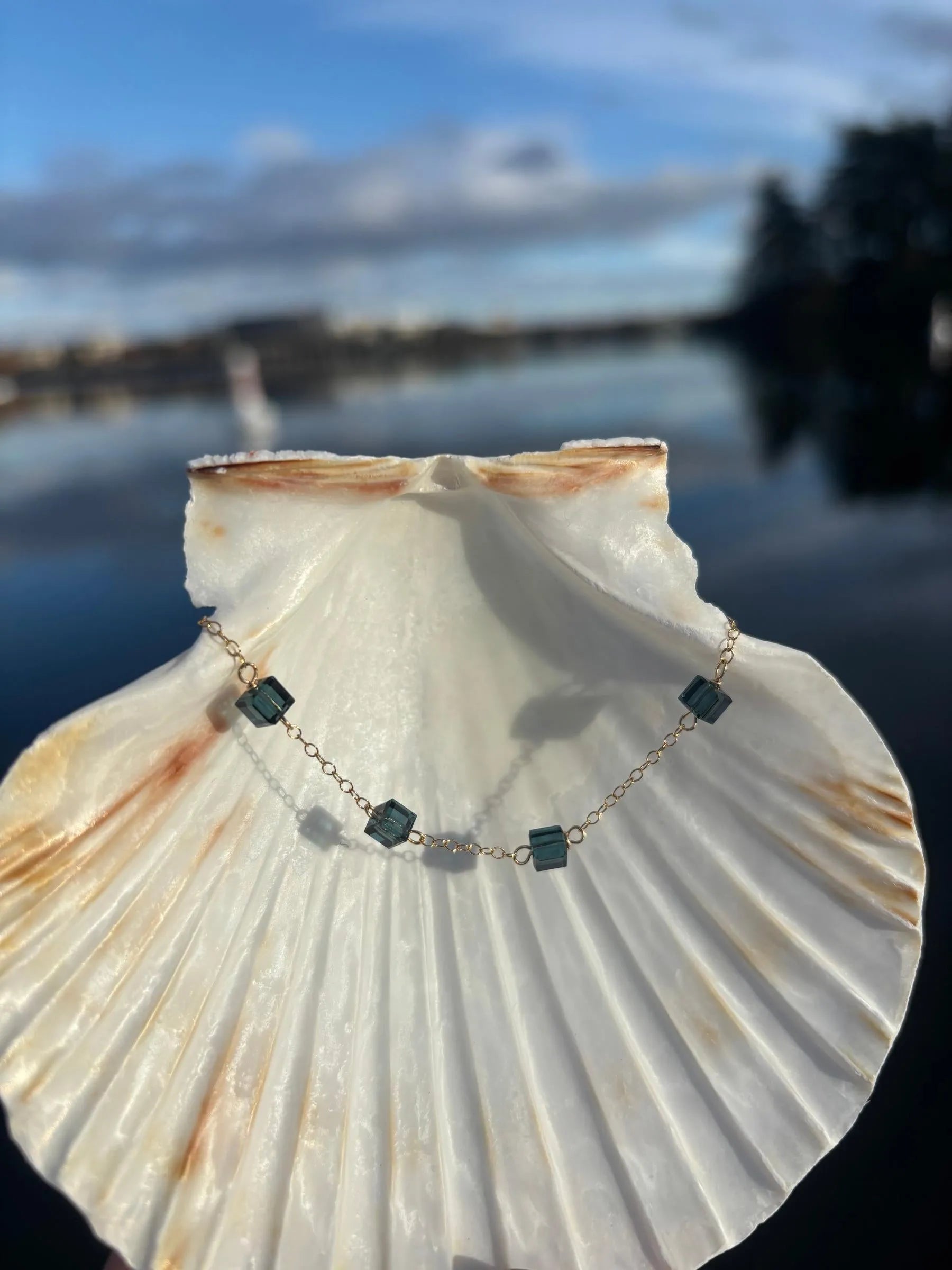 Swarovski Cube Bracelet, Deep Teal Fire