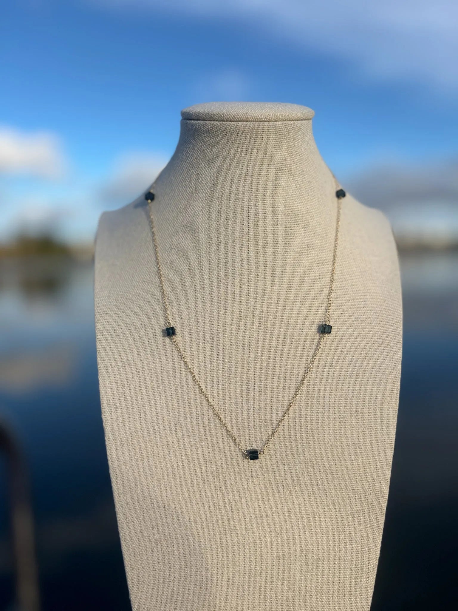 Swarovski Cube Necklace, Deep Teal Fire