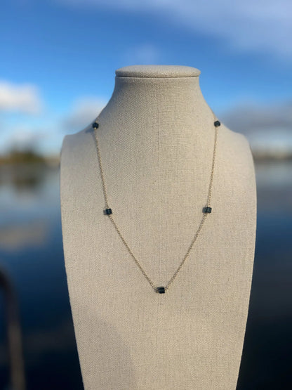 Swarovski Cube Necklace, Deep Teal Fire