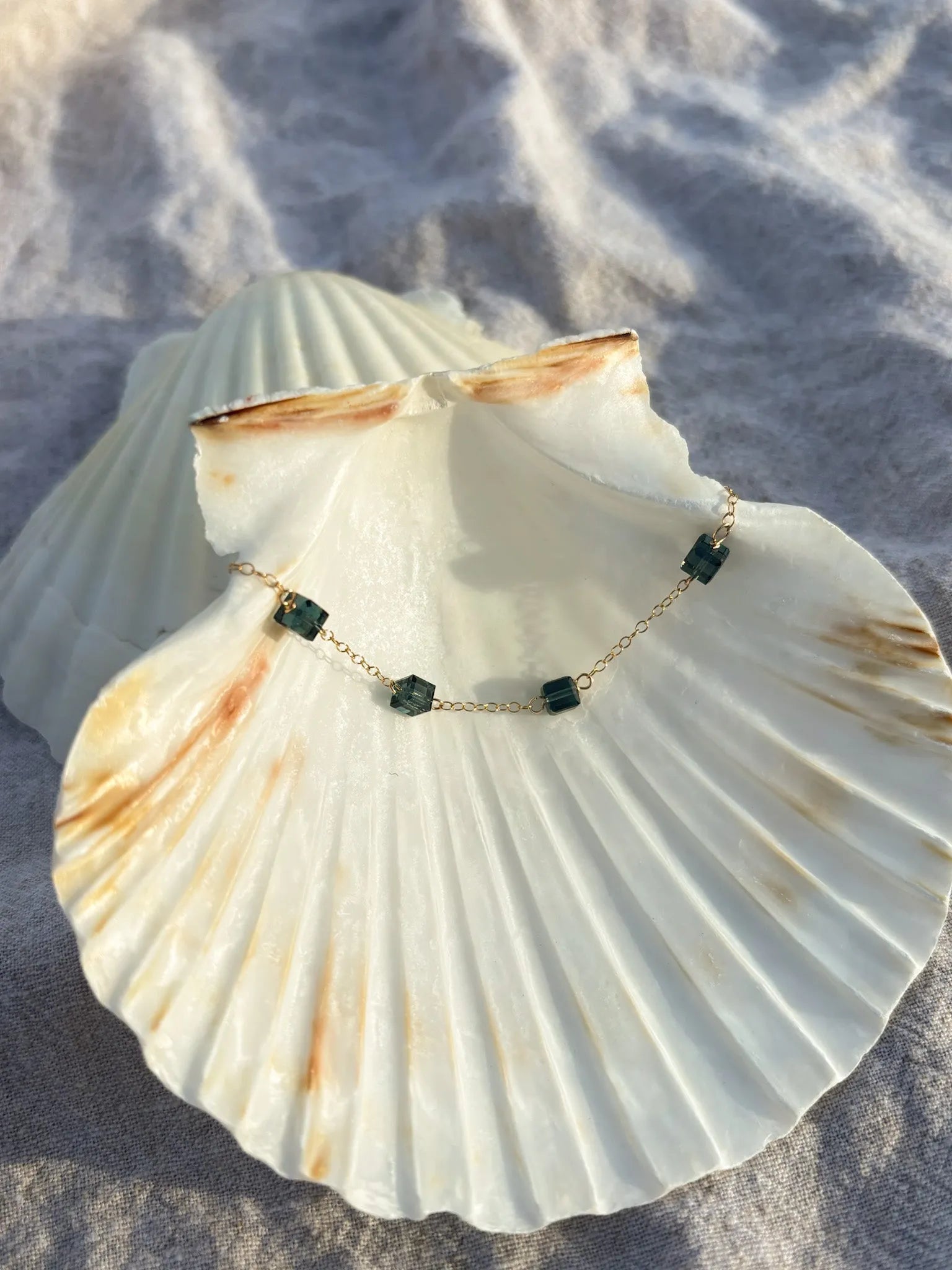 Swarovski Cube Necklace, Deep Teal Fire