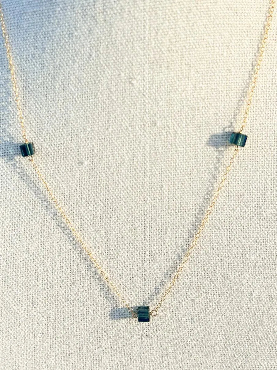 Swarovski Cube Necklace, Deep Teal Fire